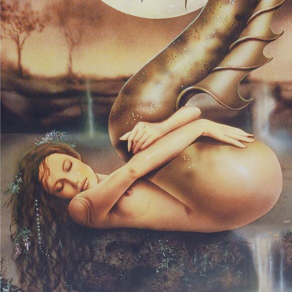 RARE David Delamare "Bathing in Moonlight" Mermaid Matted Print 11x14 inch NEW - Picture 4 of 6